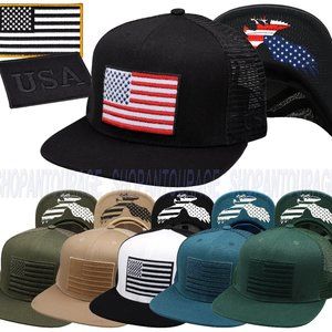 Antourage American Flag Flat Visor Constructed Mesh Snapback Hat + 2 Patches